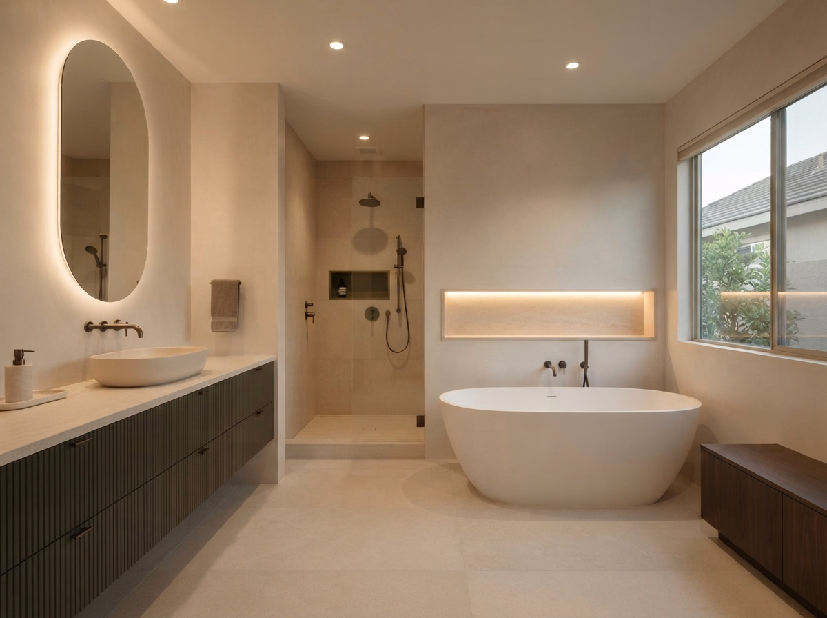 Luxury Spa Inspired Bathroom Lighting | Riverside County Luxury Spa Inspired Bathroom Lighting in Riverside County.