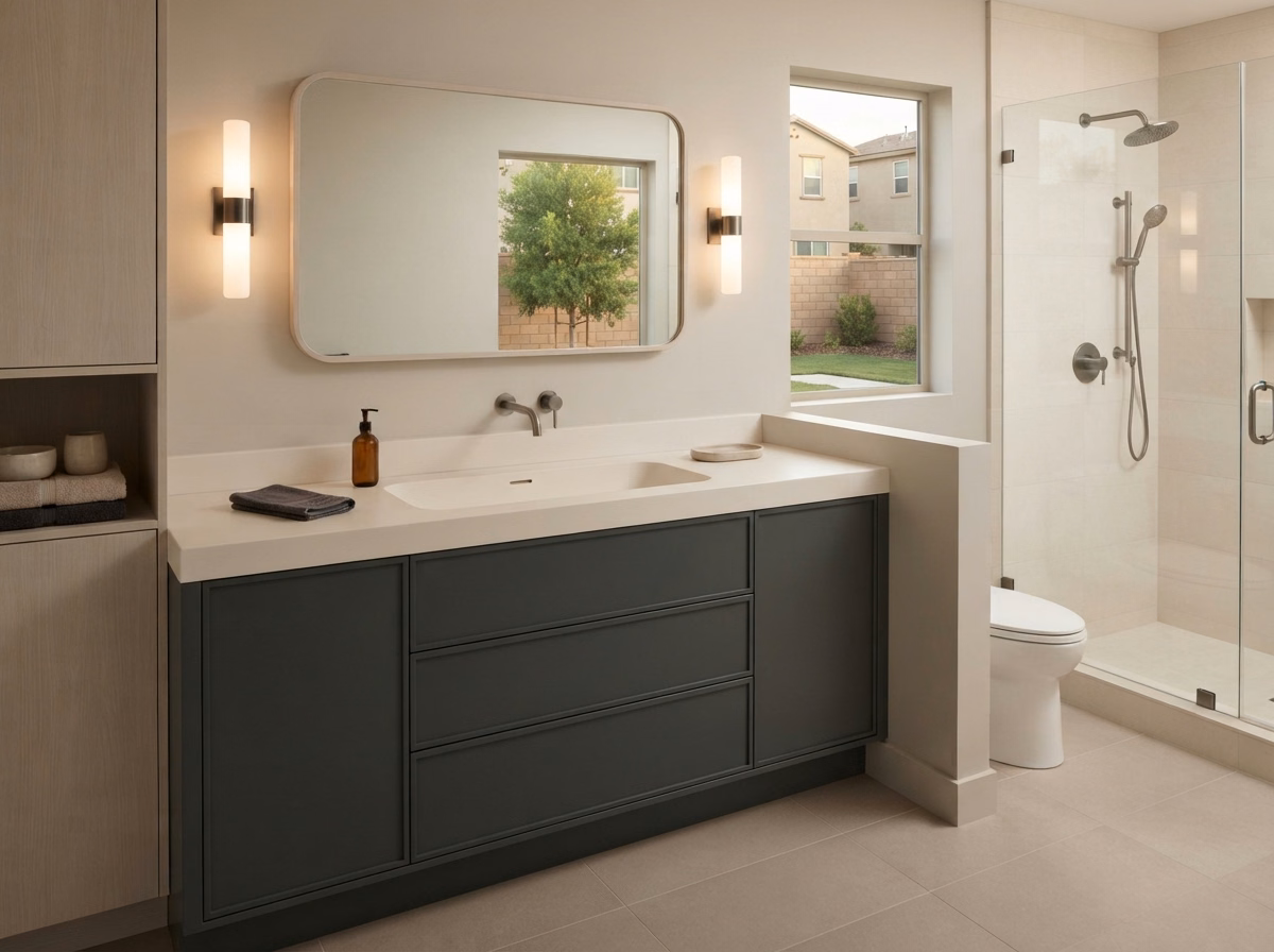 Integrated Sink and Countertop Vanity Installation | Riverside County Integrated Sink and Countertop Vanity Installation in Riverside County.
