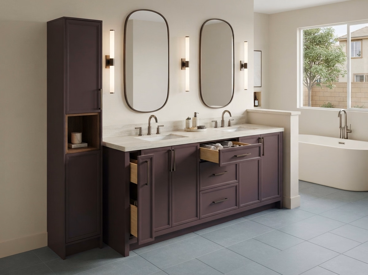 Vanity Installation Cabinetry Semi Custom Cabinets in Riverside County.
