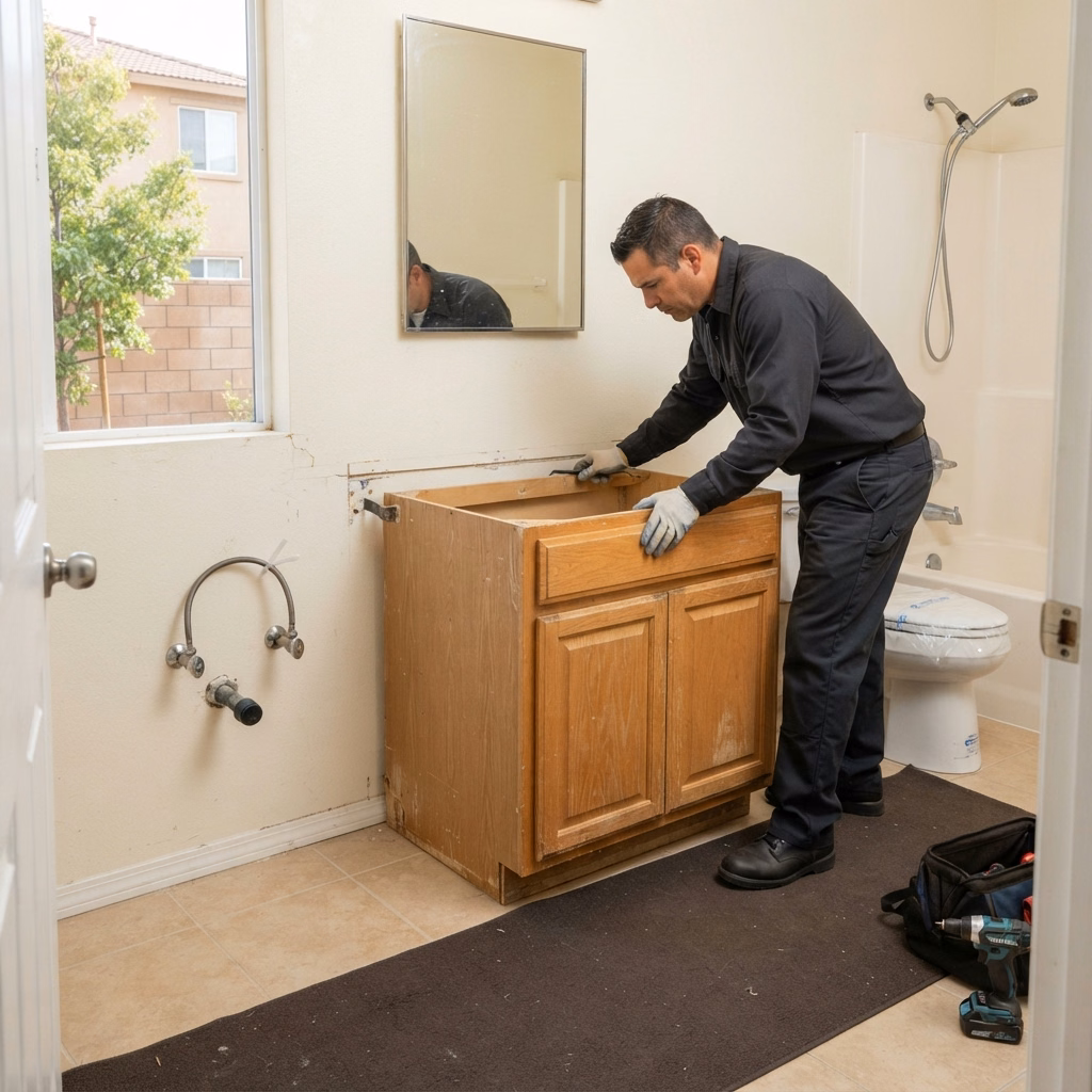 Whats Included Old Vanity Removal Vanity Installation | Riverside County Whats Included Old Vanity Removal Vanity Installation in Riverside County.