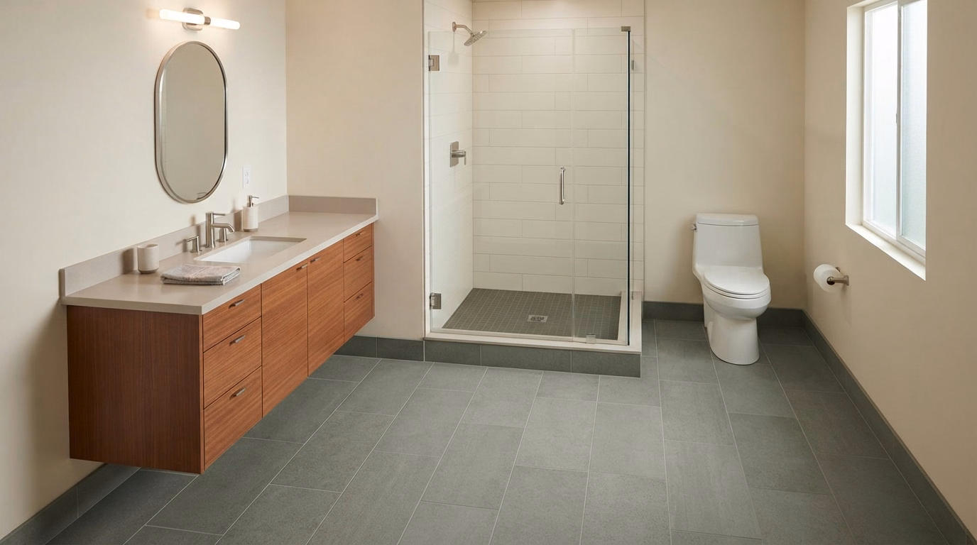 Bathroom Flooring Shower to Tub Conversion in Riverside County.