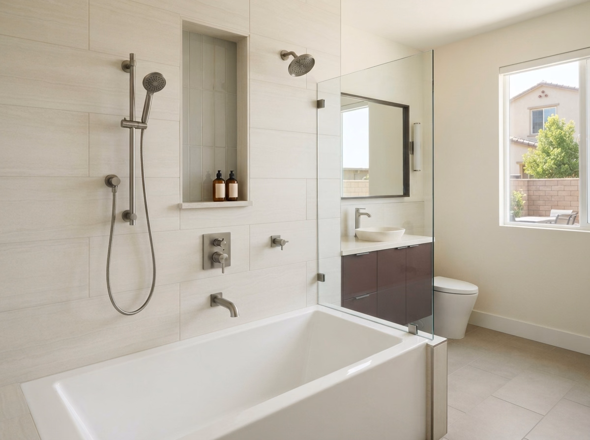 Full Scope Fixtures and Trim Shower to Tub Conversion in Riverside County.