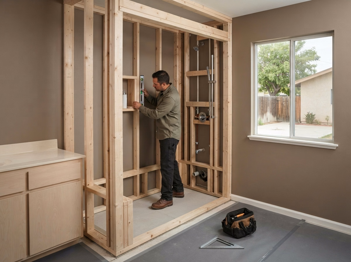 Full Scope Framing and Structural Shower to Tub Conversion | Riverside County Full Scope Framing and Structural Shower to Tub Conversion in Riverside County.