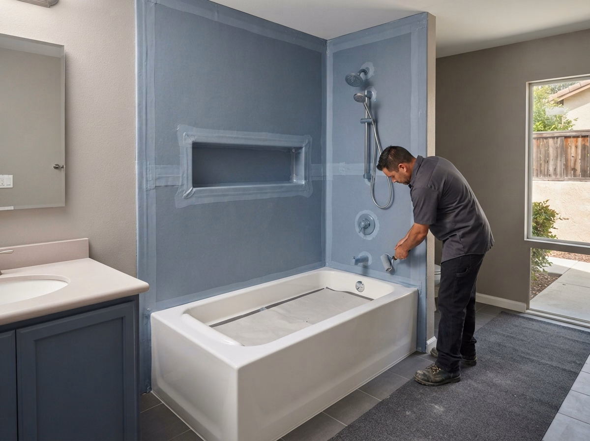 Shower to Tub Conversion Full Scope Waterproofing System | Riverside County Shower to Tub Conversion Full Scope Waterproofing System in Riverside County.