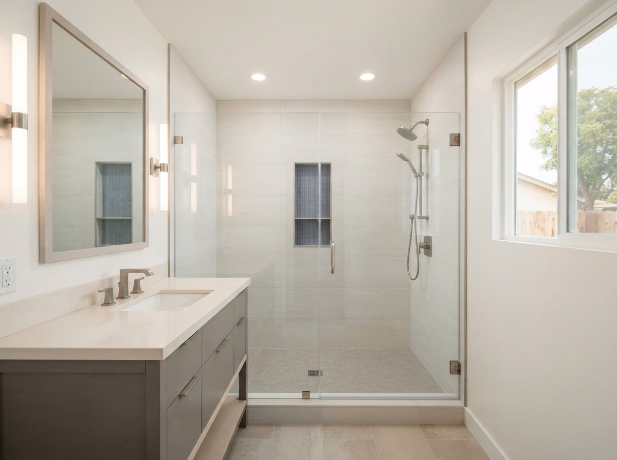 Frameless Glass Enclosures Tub to Shower Conversion in Riverside County.