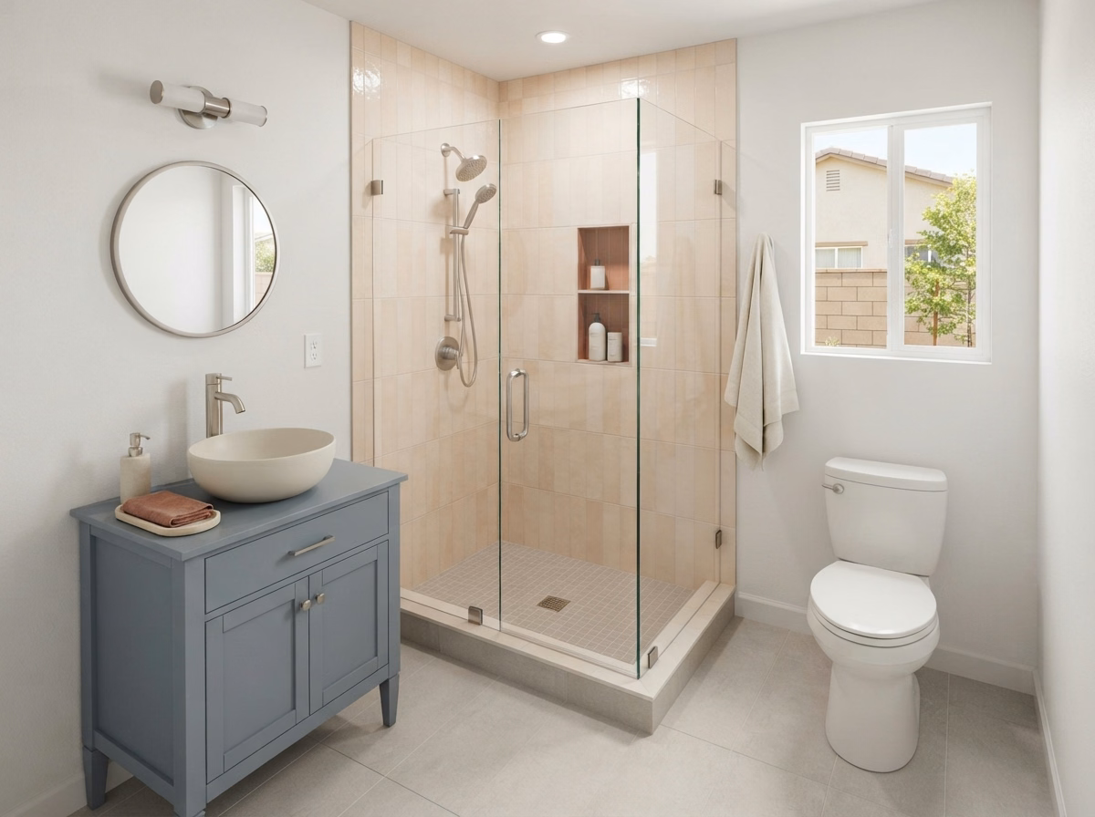Small Bath Menifee Ca Tub to Shower Conversion in Riverside County.